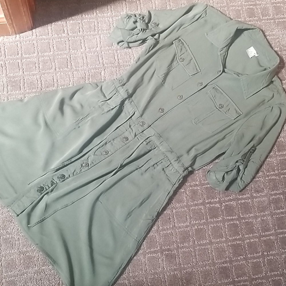 Olive green dress by the brand: Paper Crane